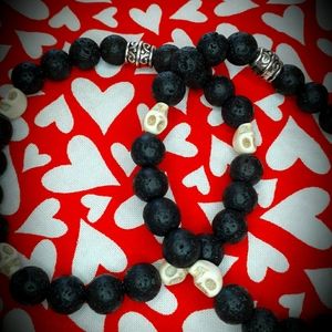 Lava rock and turquoise skull bracelets